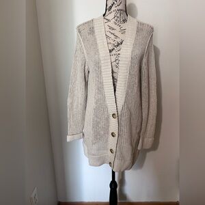Tommy Bahama Neutral Coastal Beachy Open Knit Long Cardigan L